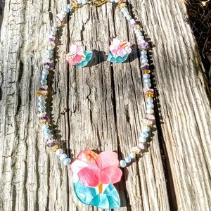 VTG Freshwater Pearls Wht & Purple Bead Lee Sands Necklace 20"/Earring 1" Broken